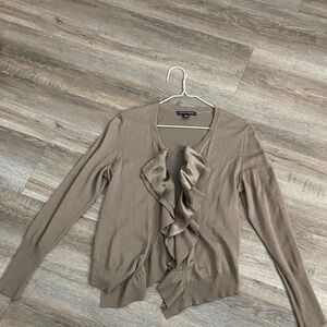 Women's Tan Ruffle Cardigan Sweater